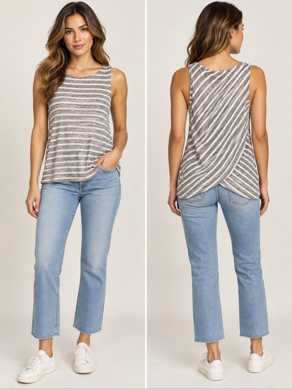 ❤️ CATHERINE MALANDRINO SOFT CROSS BACK SLEEVELESS STRIPED TOP, XS